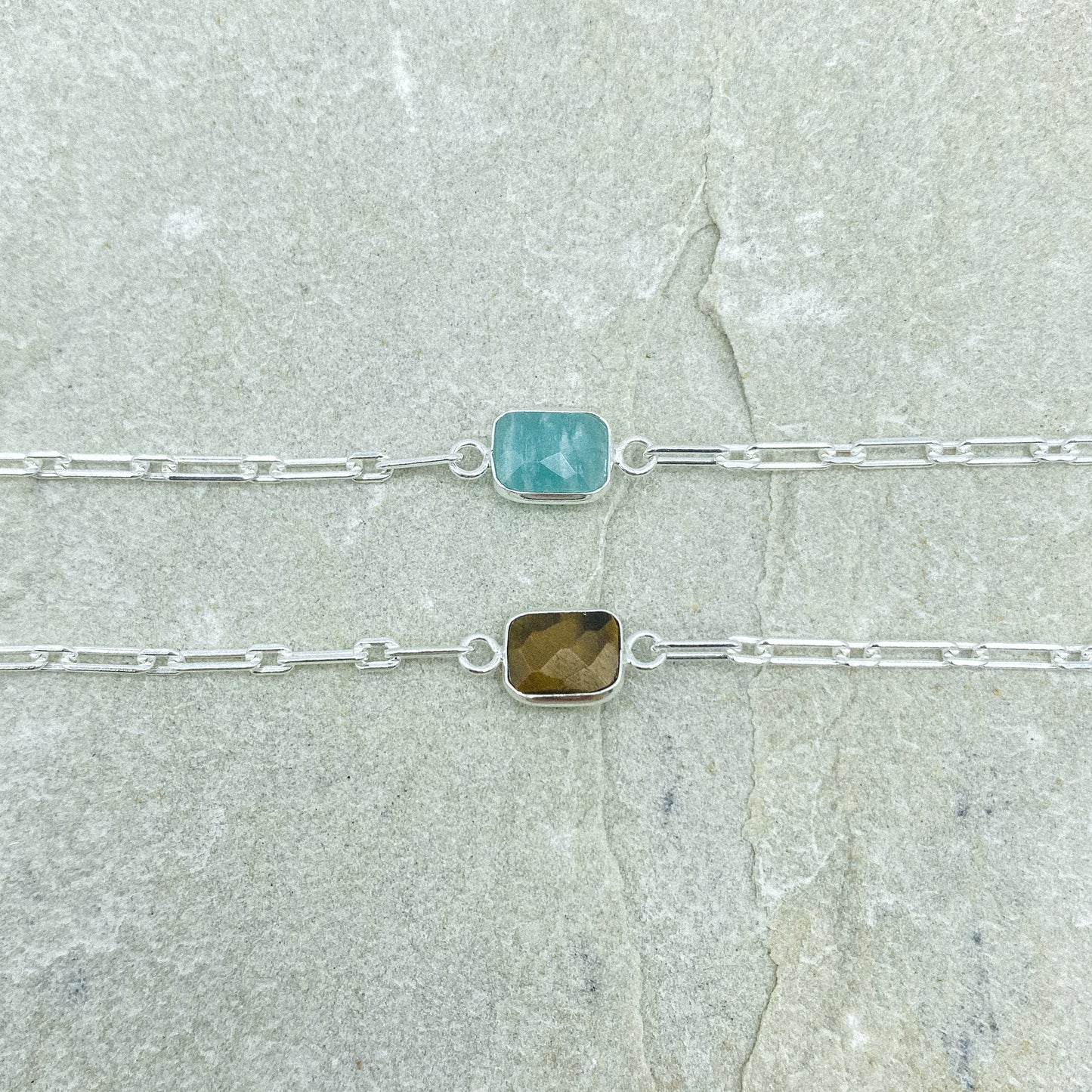 Link bracelet - Amazonite or Tigers eye