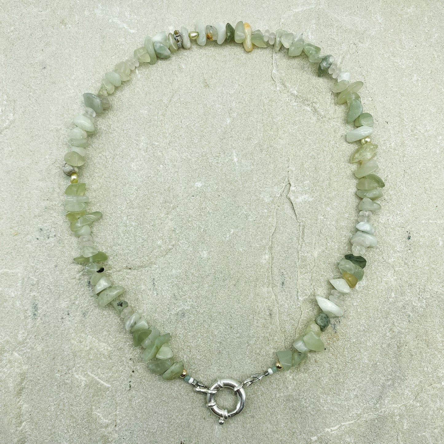 Bondi Necklace - Serpentine Jade + Rose Quartz + Pearl