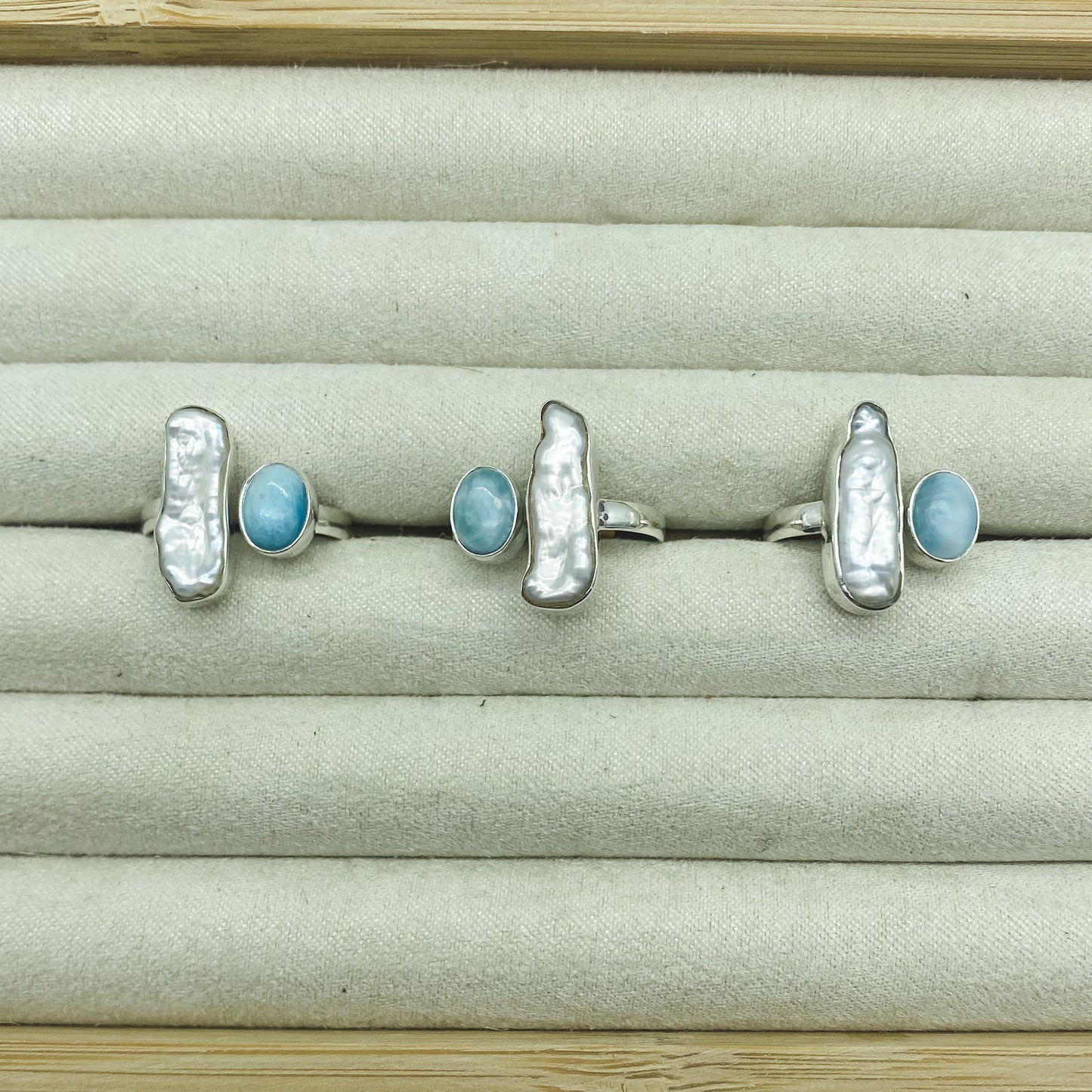 Athena Ring - Pearl + Larimar