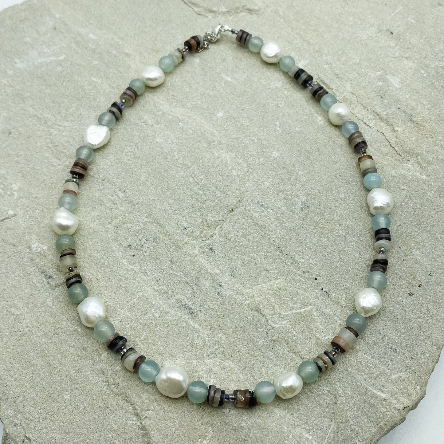 Slater Beaded Necklace - Blue Agate, Pearl, Shell