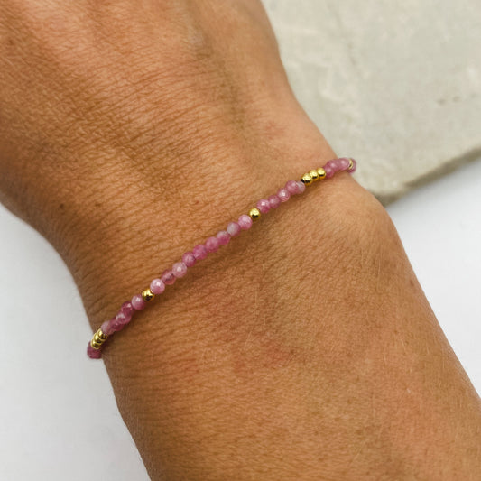 Gem adjustable bracelet - pink tourmaline, black spinal or Amazonite