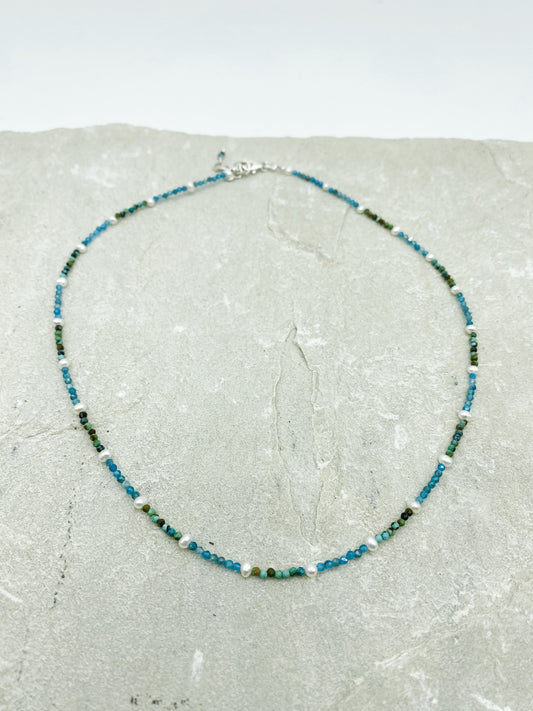 Blue lagoon beaded necklace.