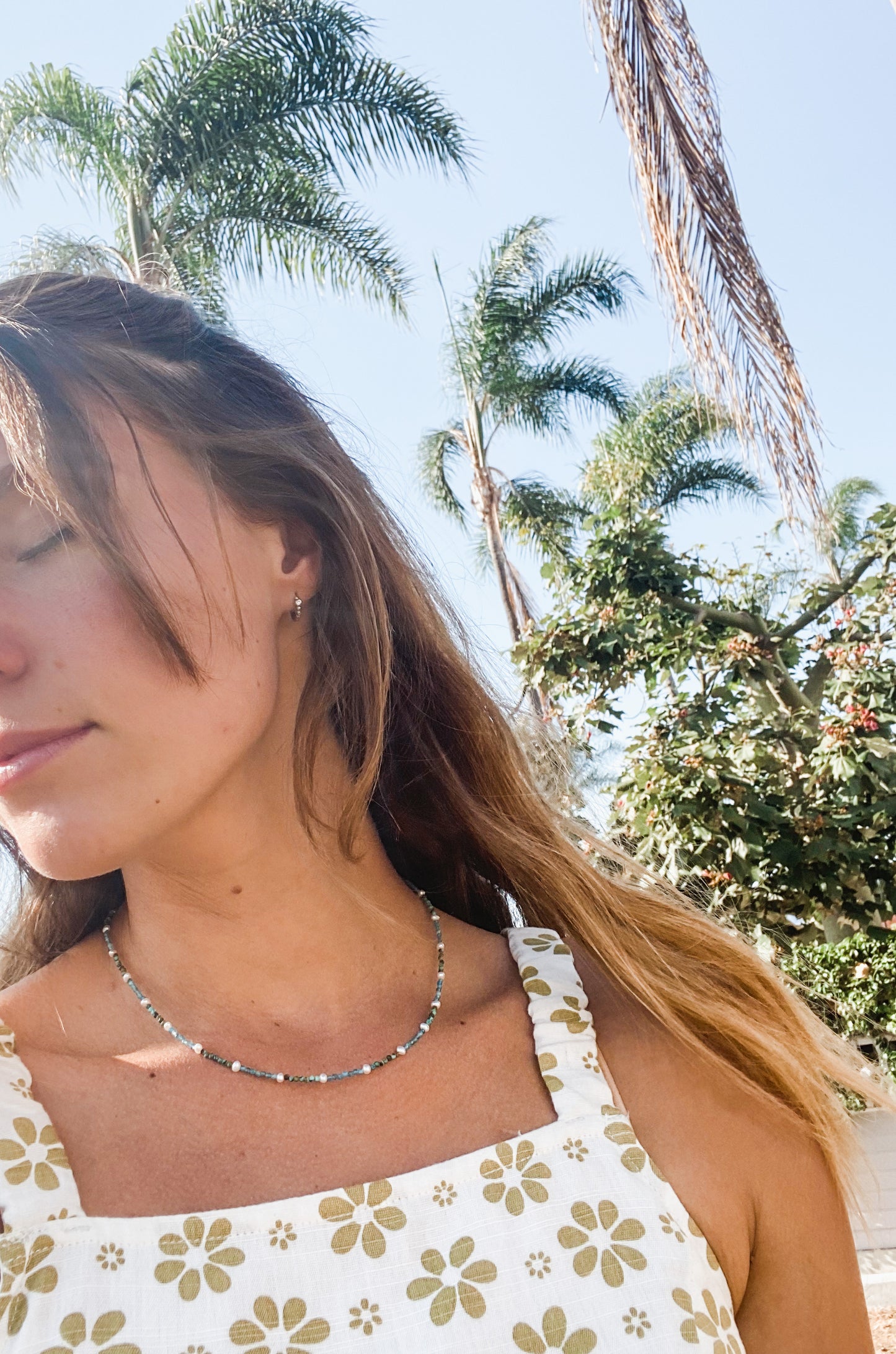 Blue lagoon beaded necklace.