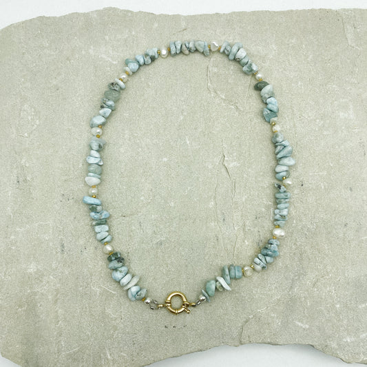 Cordelia necklace - Larimar + Pearl