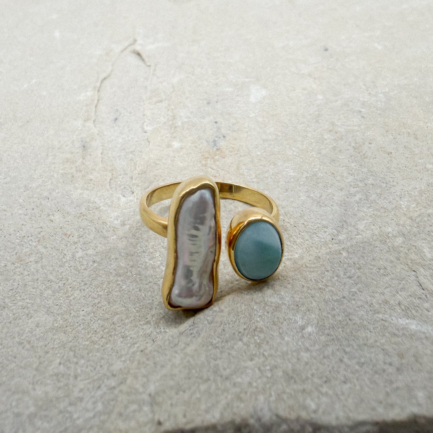 Athena Ring - Pearl + Larimar