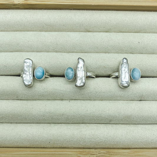 Athena Ring - Pearl + Larimar