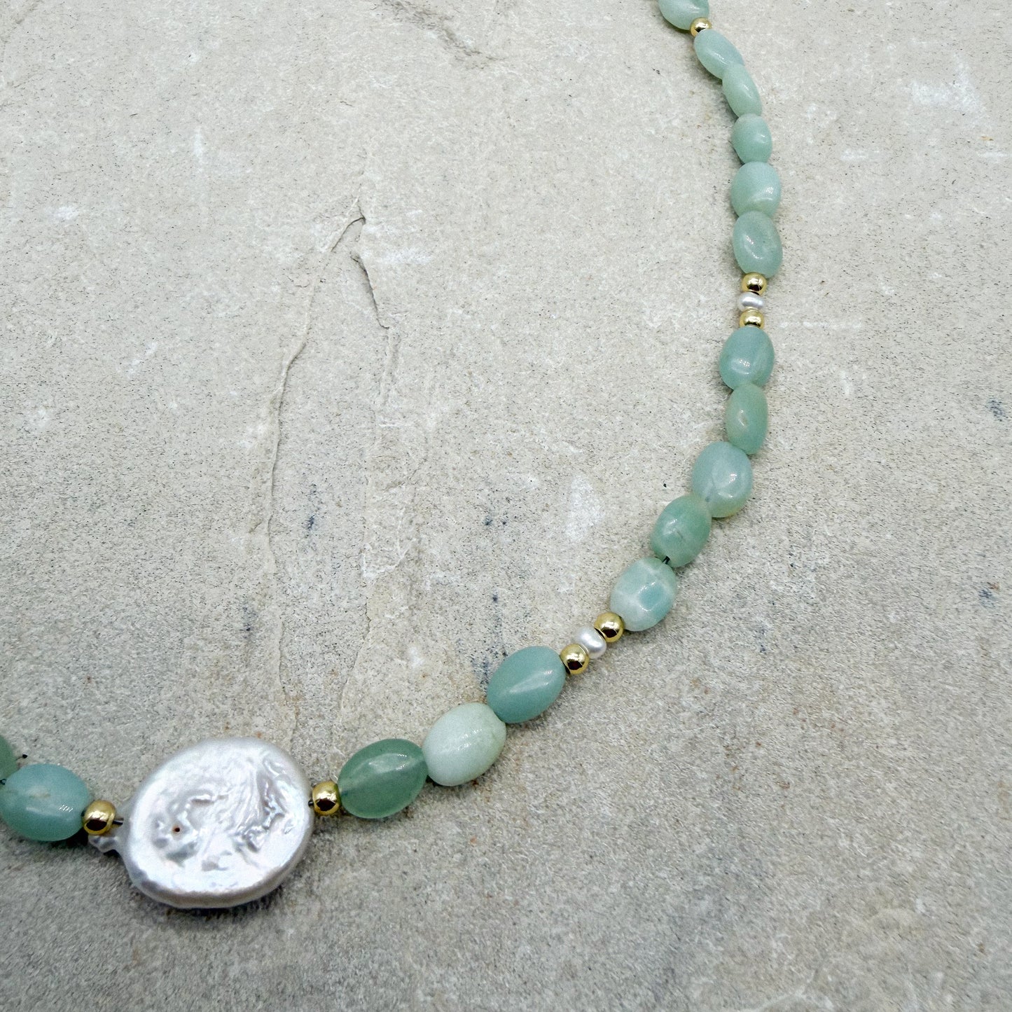 Mermaid necklace- Amazonite + fresh water pearl