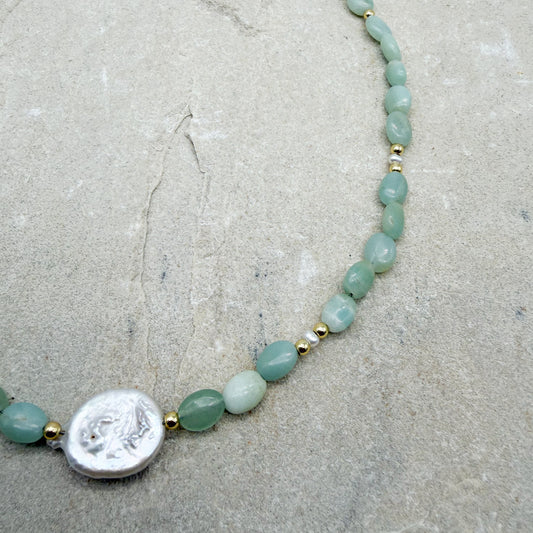 Mermaid necklace- Amazonite + fresh water pearl