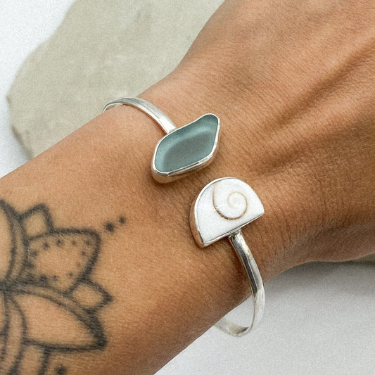 Seaglass + shiva shell cuff