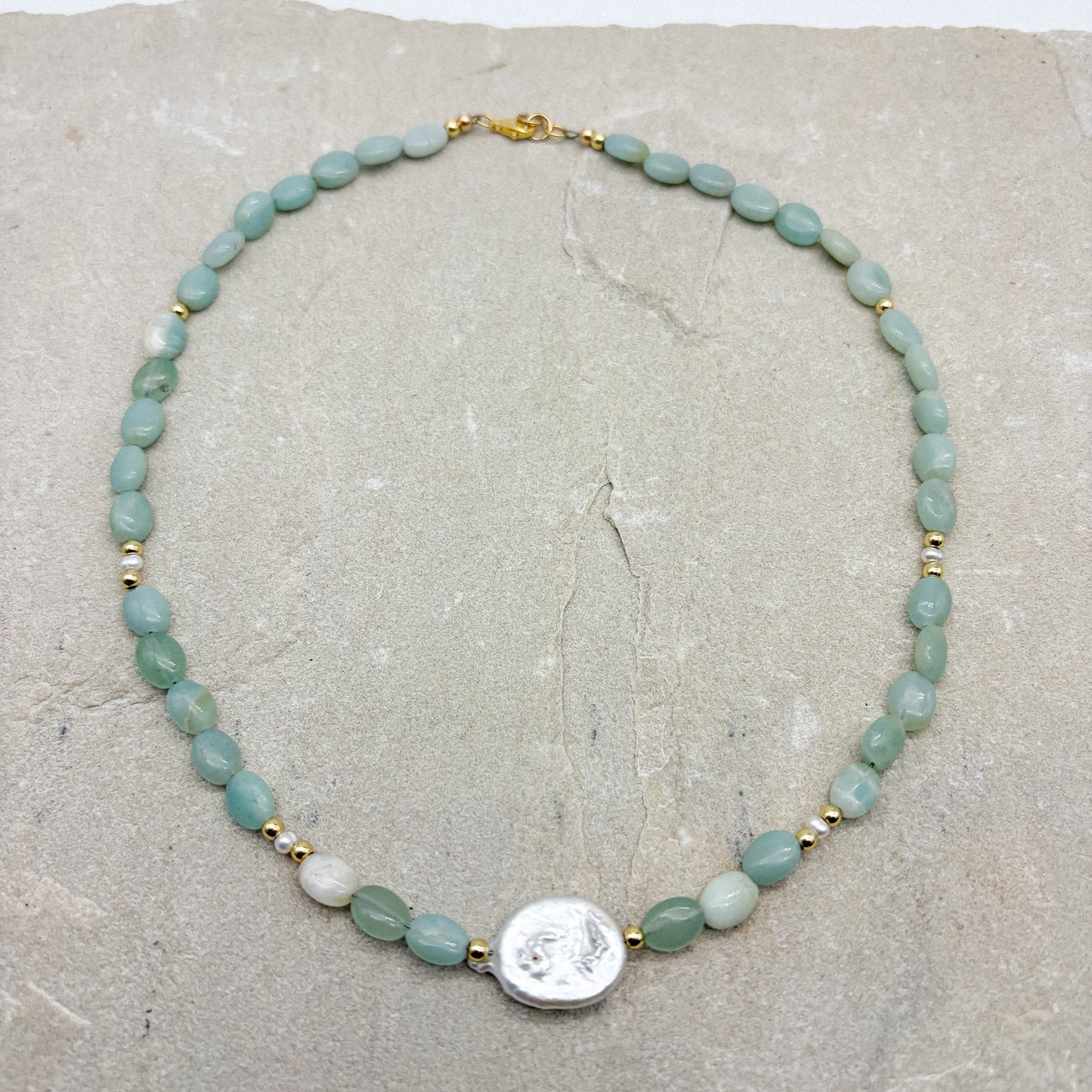 Mermaid necklace- Amazonite + fresh water pearl