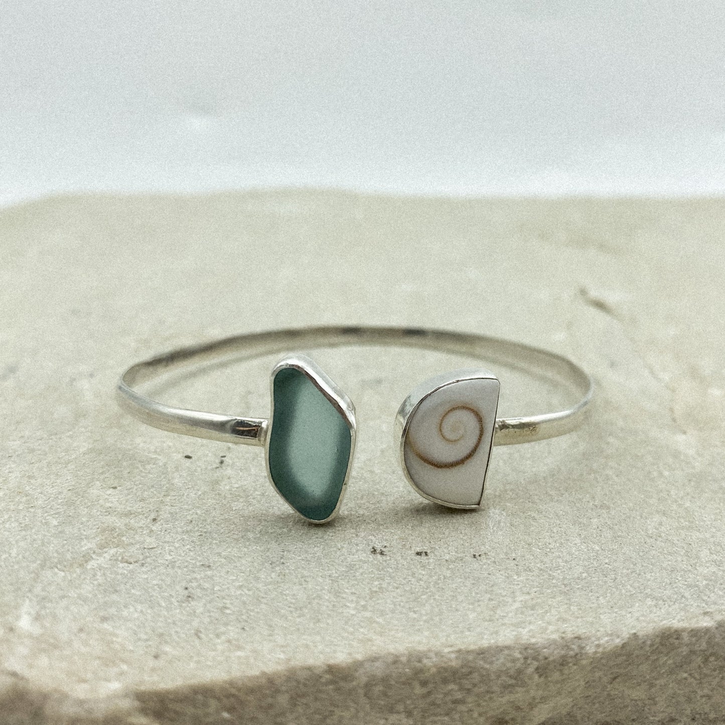 Seaglass + shiva shell cuff