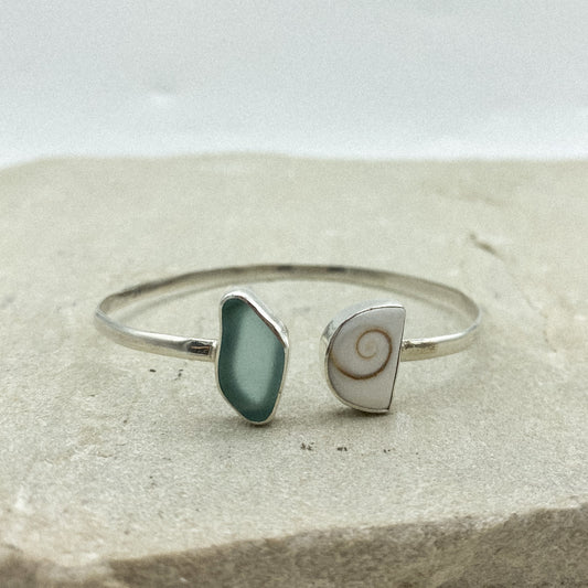Seaglass + shiva shell cuff