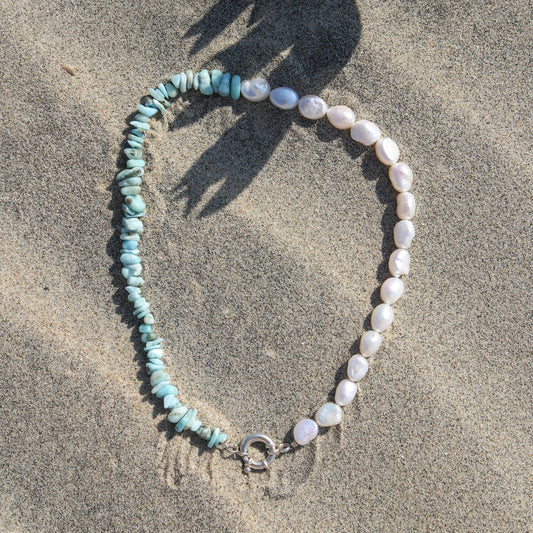 Delmar Necklace - Larimar + Pearl