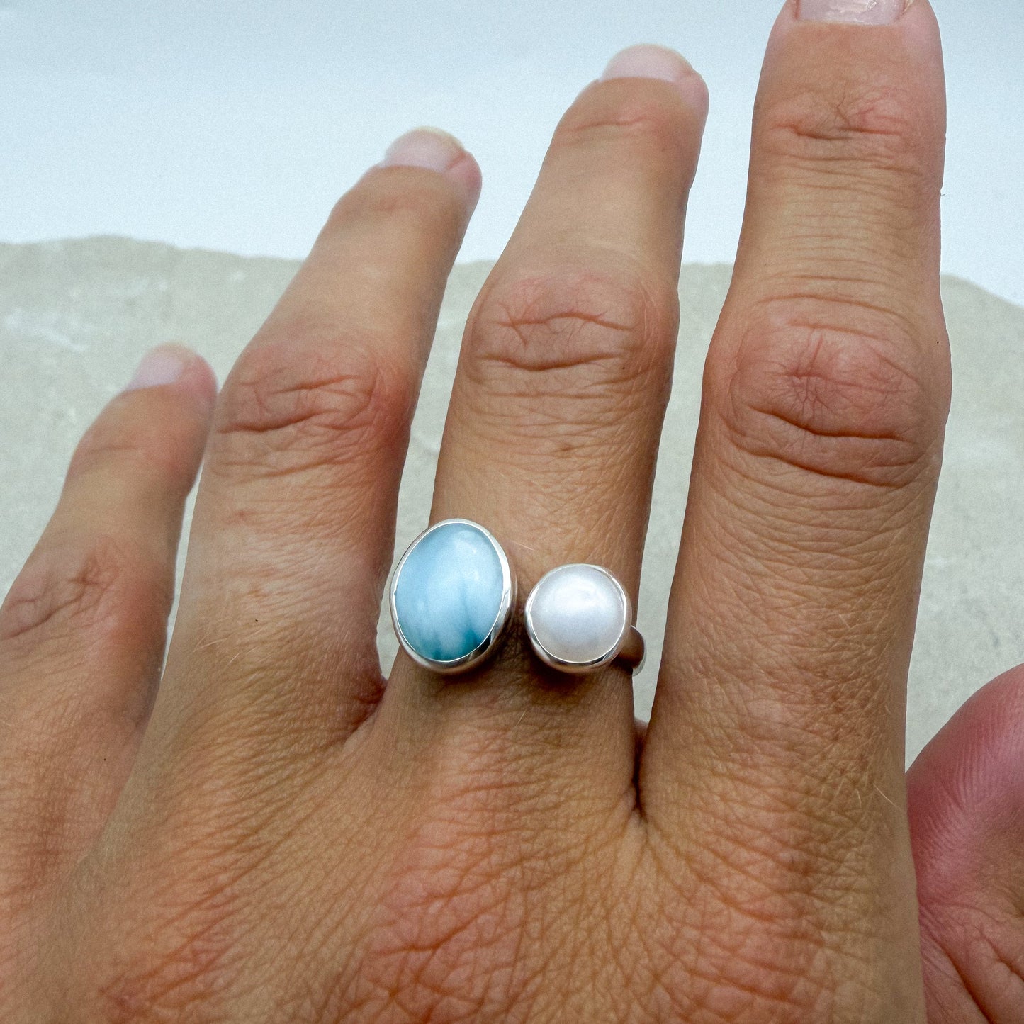 Ophelia Ring - Larimar + Pearl