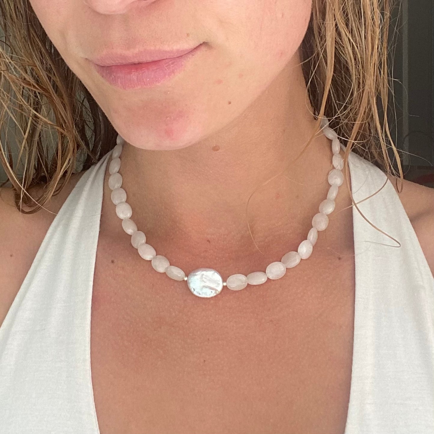 Lovers - Rose quartz + Fresh water Pearl