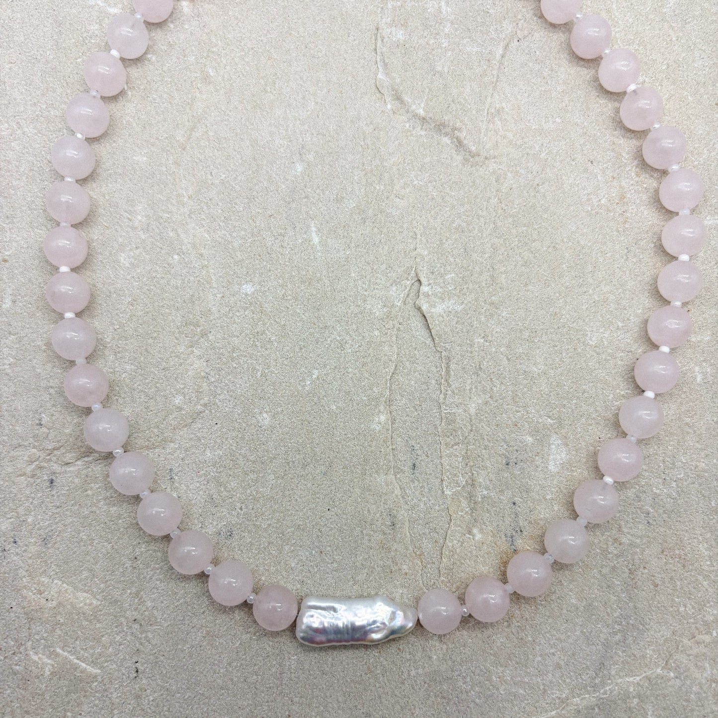 Lovers lane necklace - Rose Quartz + Fresh Water Pearl