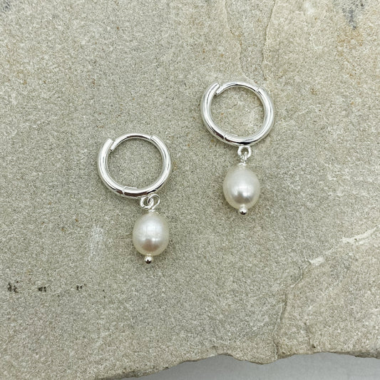 Pearl Huggie Hoops
