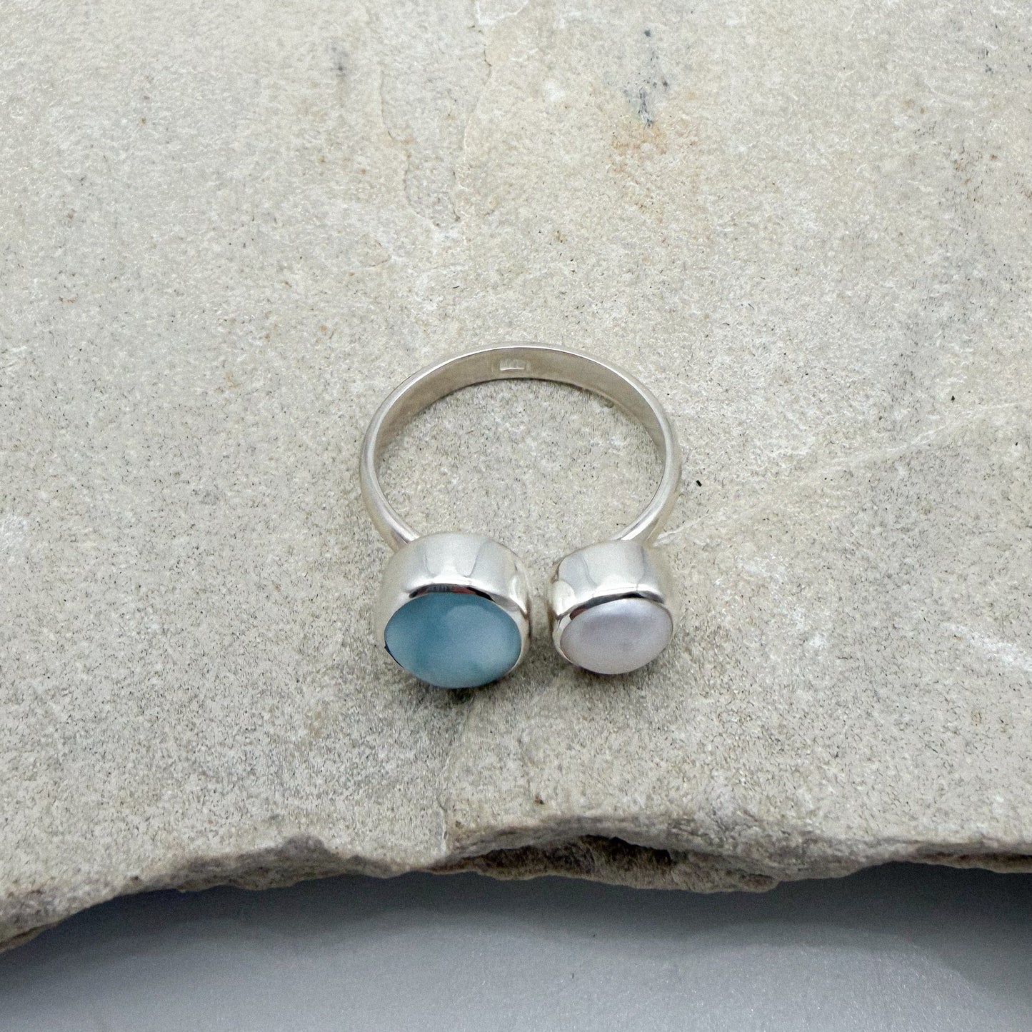 Ophelia Ring - Larimar + Pearl