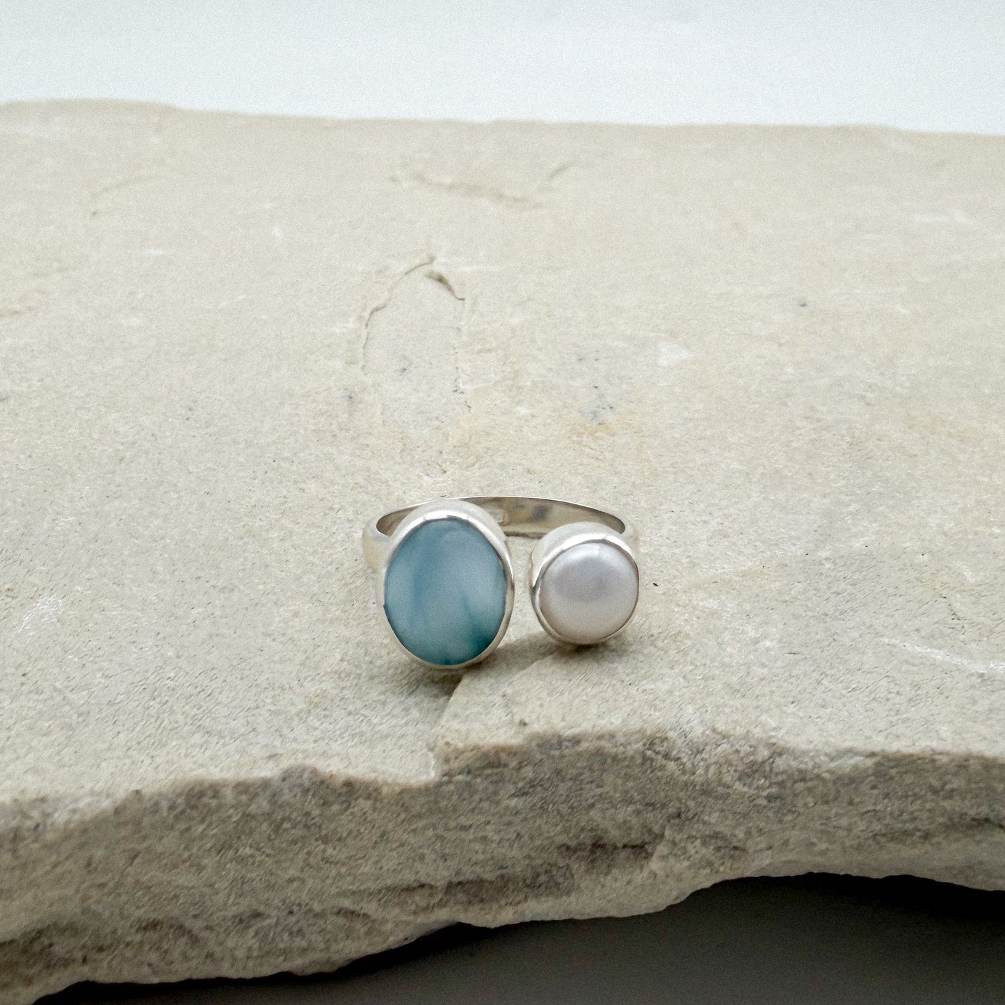 Ophelia Ring - Larimar + Pearl