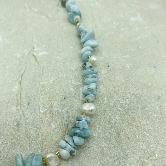 Cordelia necklace - Larimar + Pearl