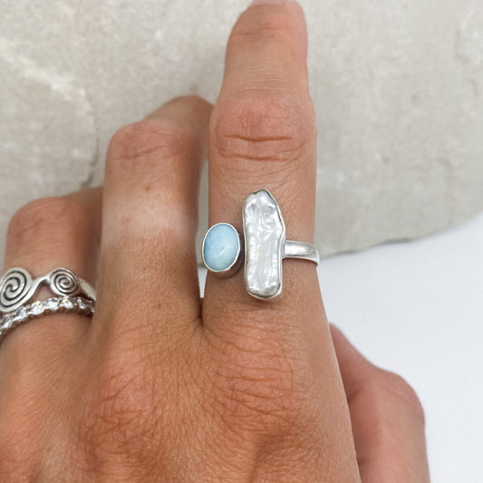 Athena Ring - Pearl + Larimar