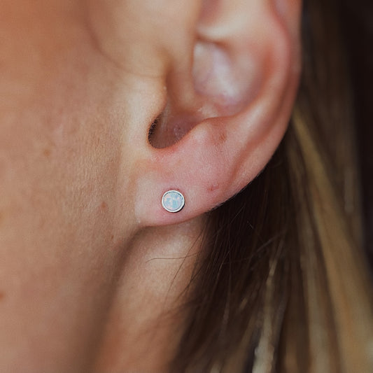 Dainty White Opal Studs